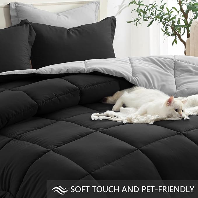 Homelike Moment Oversized Queen Comforter Set Black, Lightweight Reversible - Image 4