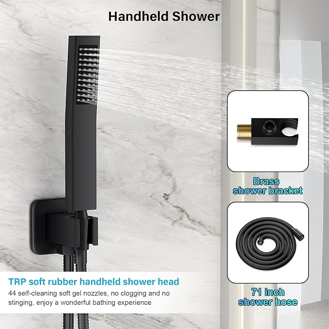 FPXRNG Black Shower Faucet Set, Rainfall Shower System - Image 4
