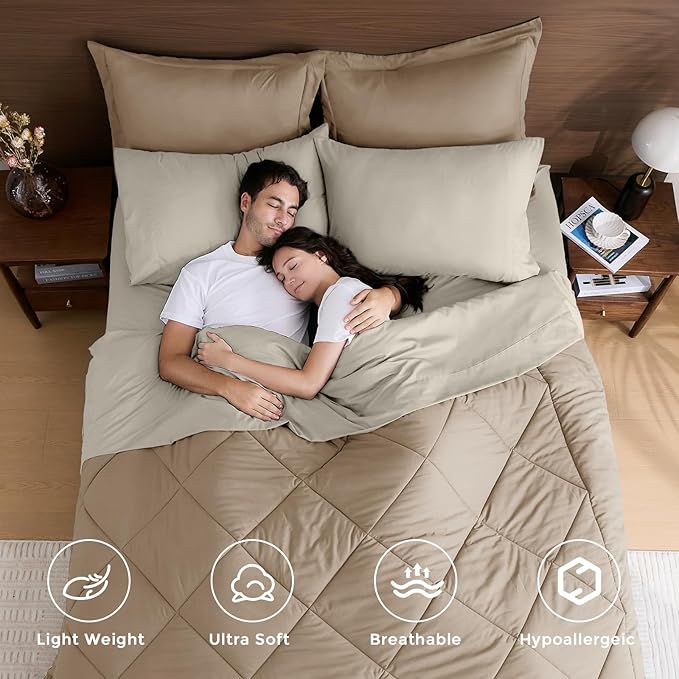 HEVUMYI Khaki & Linen Full Comforter Set - Image 2