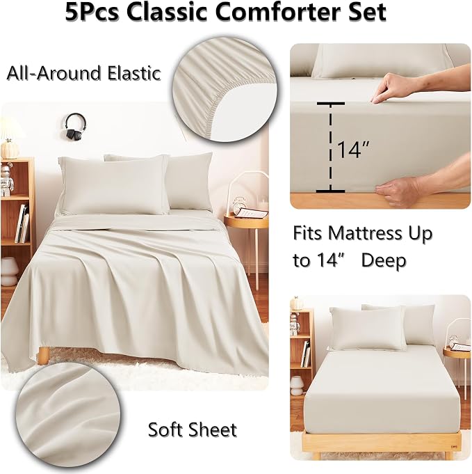 CozyLux Twin XL Comforter Set Beige - Image 4