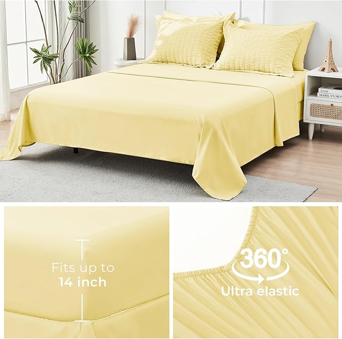 HYMOKEGE Yellow Full Size Comforter Sets Seersucker 7 Pieces, All Season Luxury - Image 7