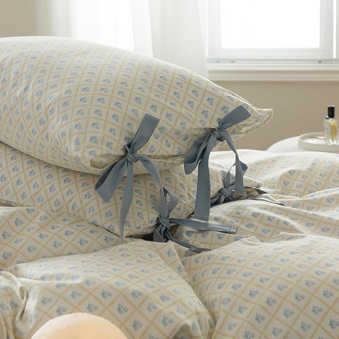 mixinni Blue Floral Duvet Cover Set Queen - Image 5