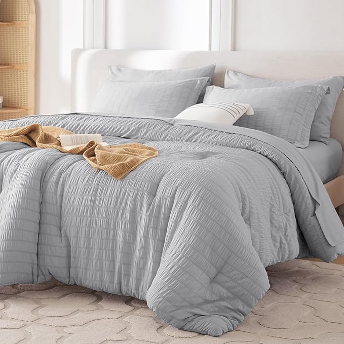 MUXHOMO 7 Pieces Full Comforter Set, Seersucker Bed in a Bag Full Size by MUXHOMO
