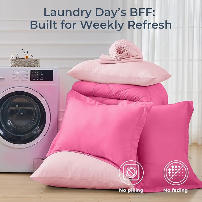 HEVUMYI Hot Pink & Baby Pink Full Comforter Set - Image 7