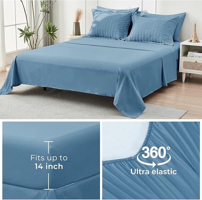 HYMOKEGE Mineral Blue Full Size Comforter Sets Seersucker 7 Pieces, All Season - Image 7