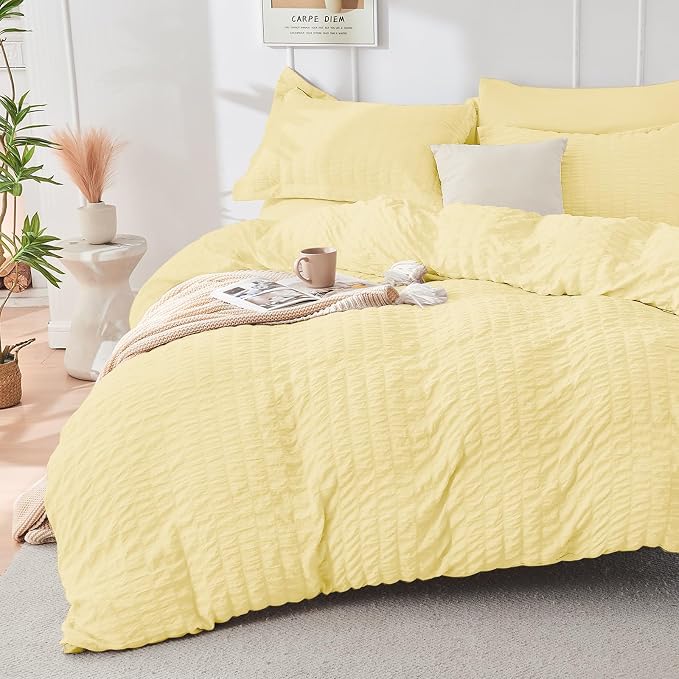HYMOKEGE Yellow Twin Comforter Set Seersucker 5 Pieces, All Season Luxury Bed - Image 2