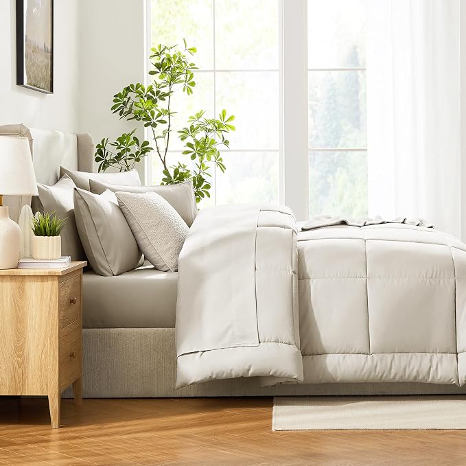 CozyLux Queen Comforter Set Oatmeal, 7 Pieces Bed in a Bag, Oatmeal Comforters - Image 9