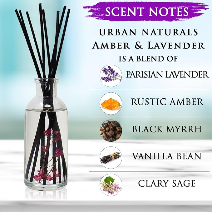 Urban Naturals Amber & Lavender Reed Diffuser Scented Sticks Set | Mind & Body - Image 3