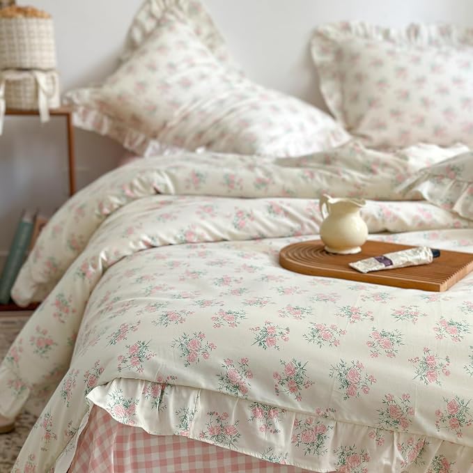mixinni Pink Floral Duvet Cover Set Twin XL Size - Image 3