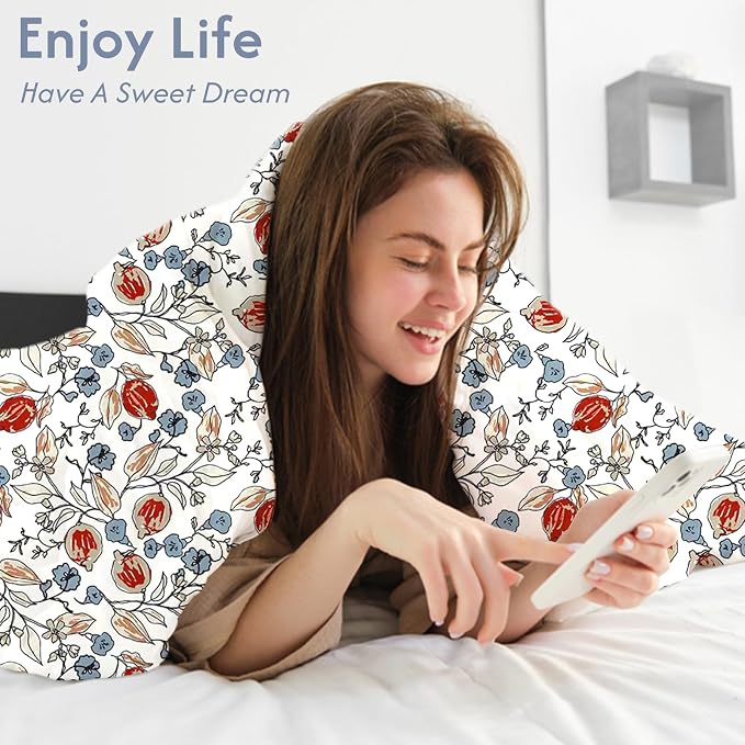 LONAVA Queen Flower 3 Pcs Duvet Cover Set, Breathable Soft Microfiber White - Image 4