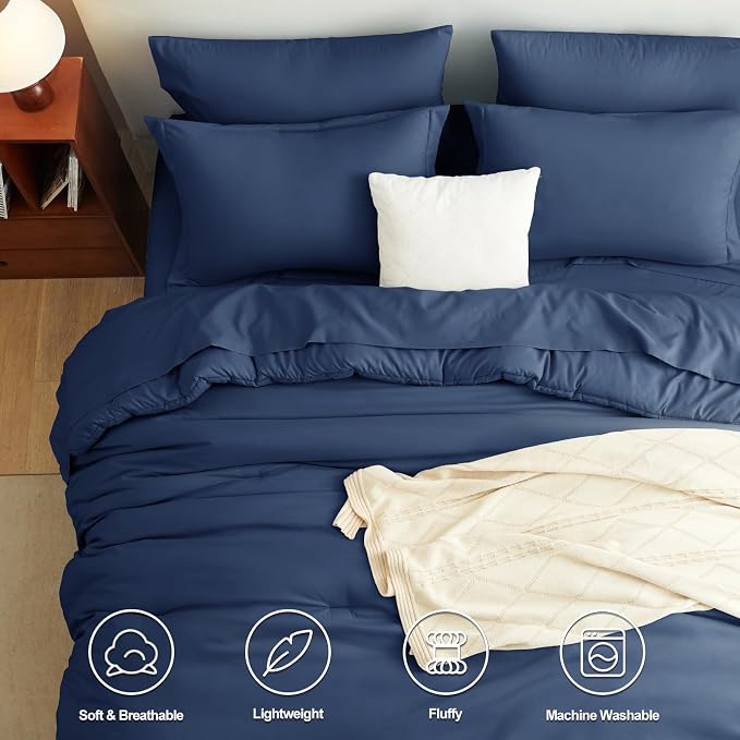 CozyLux Oversized King Comforter Set Navy Blue, 7 Pieces Bed in a Bag Comforter - Image 2