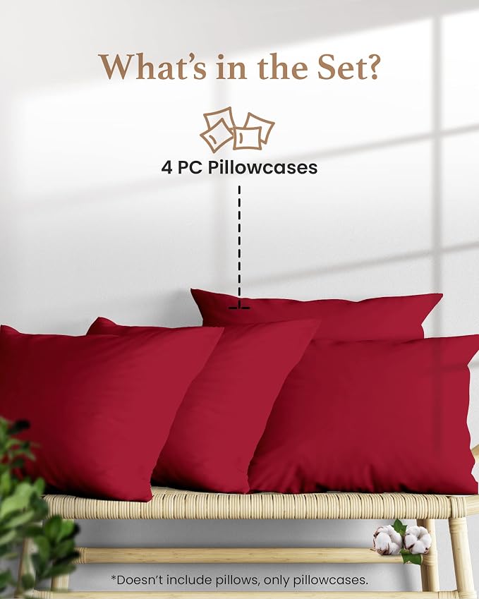 1000 TC Burgundy Standard Pillowcases Set of 4 100% Egyptian Cotton Pillow Cases - Image 2