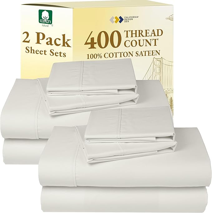 California Design Den 2-Pack Full 100% Cotton Sateen 400 Thread Count Sheets by CaliforniaDesignDen