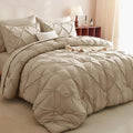 CozyLux Queen Comforter Set Taupe, 7 Pieces Pintuck Bed in A Bag, Premium Taupe by CozyLux