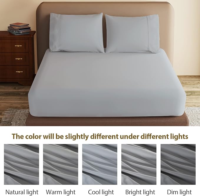 100% Egyptian Cotton Fitted Sheet Twin Size Gray, 600 Thread Count, 8-16" Deep - Image 9