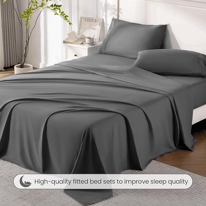 ROSE&RISY Dark Grey Soft Twin Sheet Set, 3 Pieces Bedding Sheets Sets, - Image 5