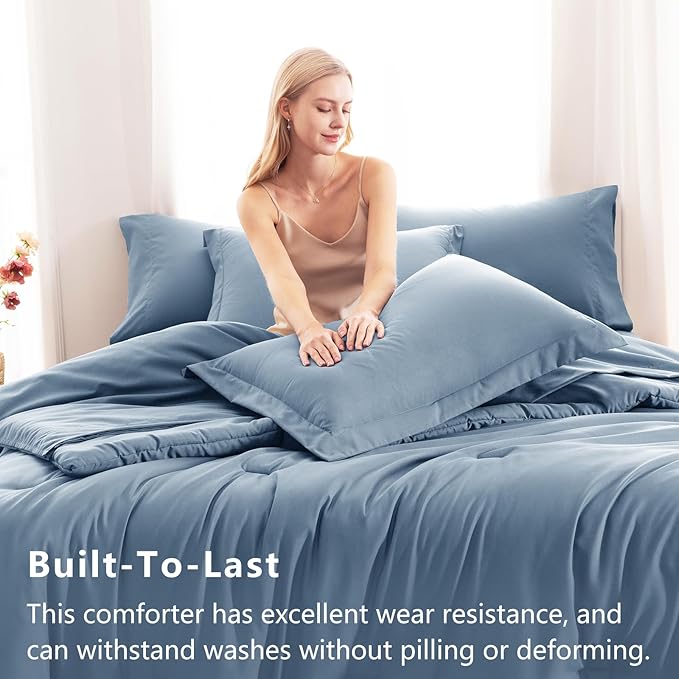 CozyLux King Size Comforter Set Grayish Blue, 7 Pieces Bed in a Bag King - Image 3