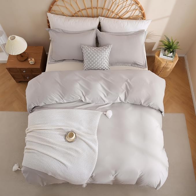 JSD Light Grey Duvet Cover Set Full Size, 3 Piece Duvet Cover - Image 8