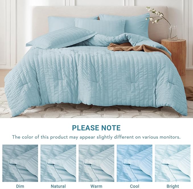 MUXHOMO 7 Pieces Queen Comforter Set, Seersucker Bed in a Bag Queen Size - Image 5
