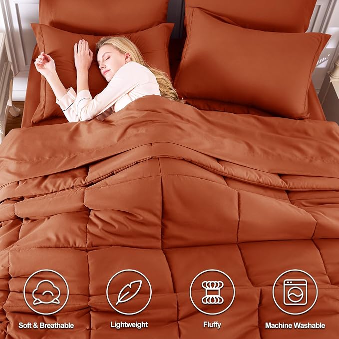 CozyLux King Size Comforter Set Terracotta - Image 2