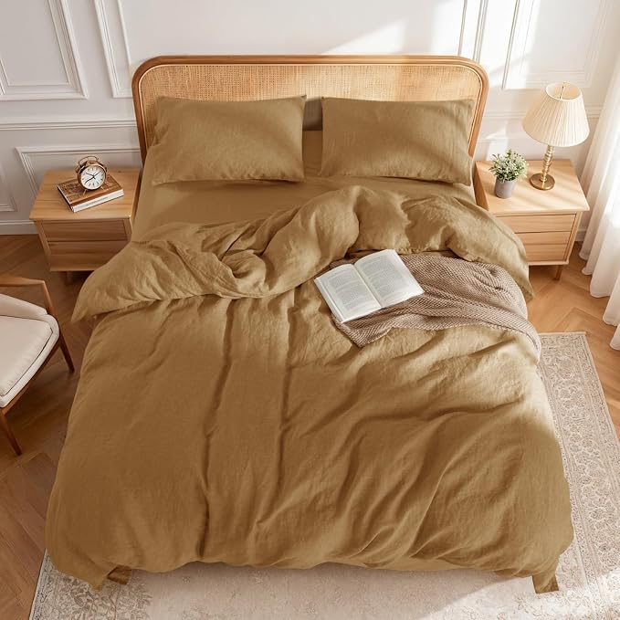 LBRO2M 100% France Linen Duvet Cover Set Queen Size 3 Pcs Natural Flax - Image 2