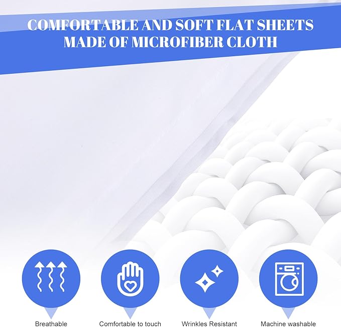Preboun 15 Pcs White Flat Sheets Bulk Twin Size Soft Microfiber Top Flat - Image 3