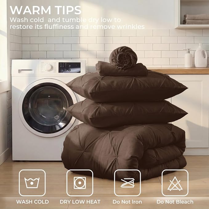 Sasttie Twin Comforter Set, 5-Piece Bed in a Bag, Pintuck Bedding Sets - Image 9