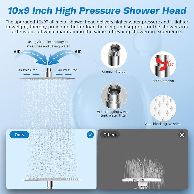 Hibbent cUPC Certified All Metal 10" Rainfall Showerhead Combo, High Pressure - Image 4