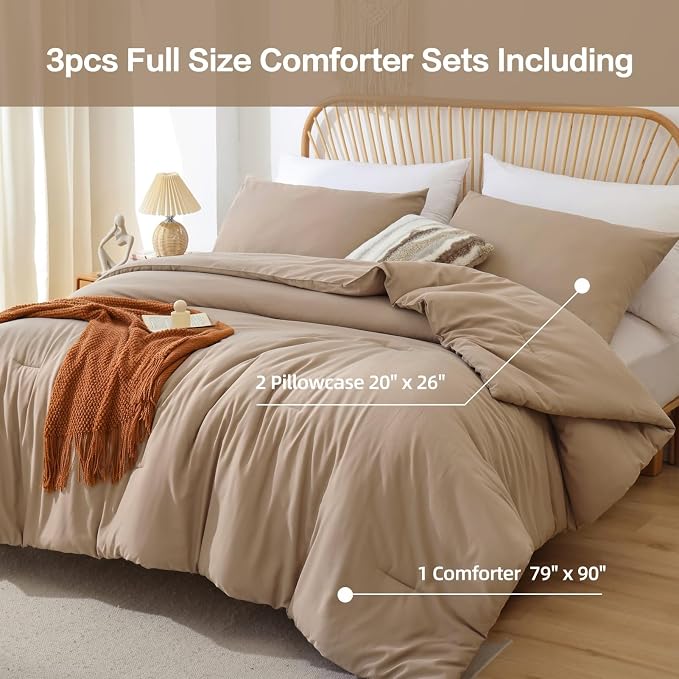 ROSGONIA Comforter Full Size for Girls Boys Teens Taupe Brown, Lightweight Dorm - Image 3