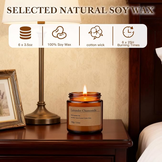 6-Pack Scented Candles for Home, 3.5 Oz Soy Wax Candles Gift Set - Image 3