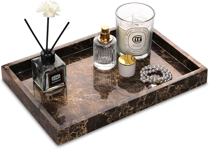 Marble Bathroom Vanity Tray, Natural Luxury Vanity Home Kitchen Bathroom Table by HESHIBI