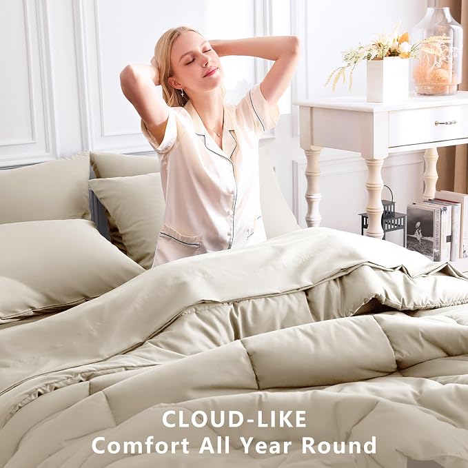 CozyLux Queen Comforter Set Oatmeal, 7 Pieces Bed in a Bag, Oatmeal Comforters - Image 4