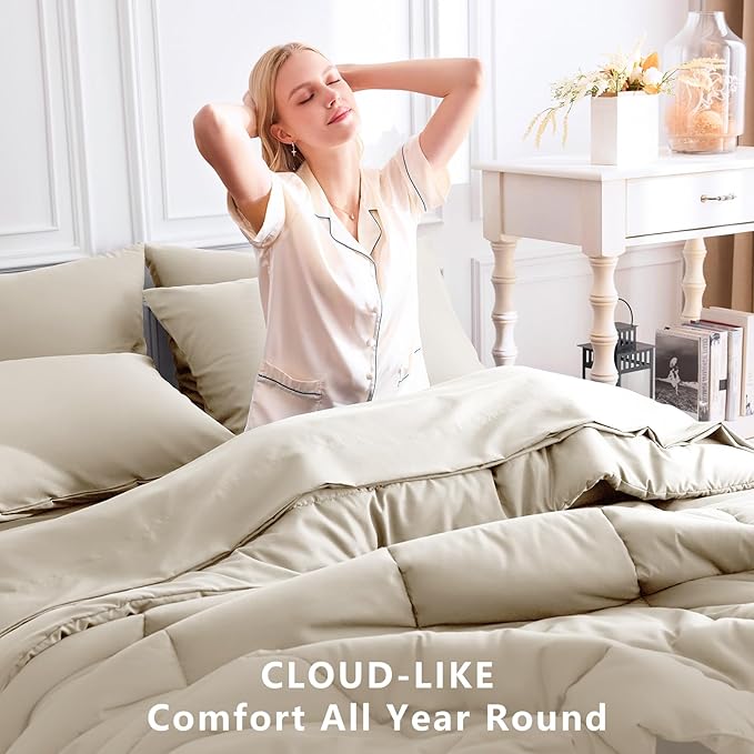 CozyLux King Size Comforter Set Oatmeal, 7 Pieces Bed in a Bag, Oatmeal - Image 4