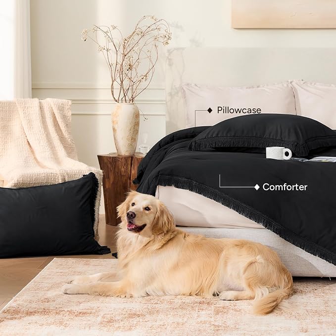 Andency Black Comforter Set California King, 3 Pieces Boho Tassel Lightweight - Image 5