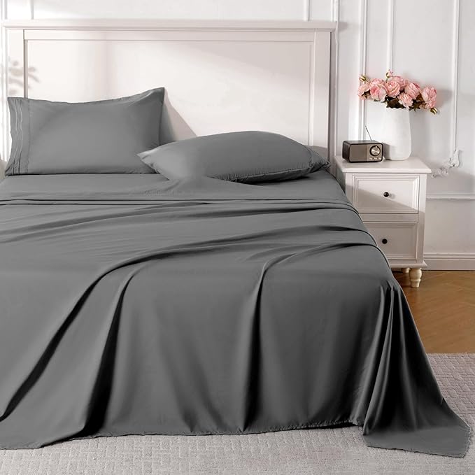 ROSE&RISY Dark Grey Soft Twin Sheet Set, 3 Pieces Bedding Sheets Sets, by ROSERISY