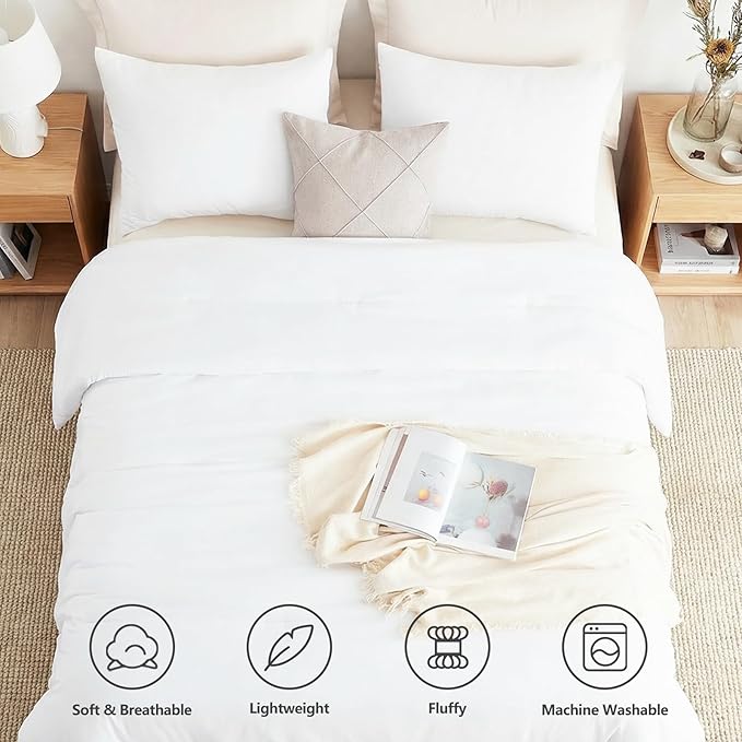 CozyLux Full Size Comforter Set White, 3 Pieces Solid Breathable Quilted - Image 4