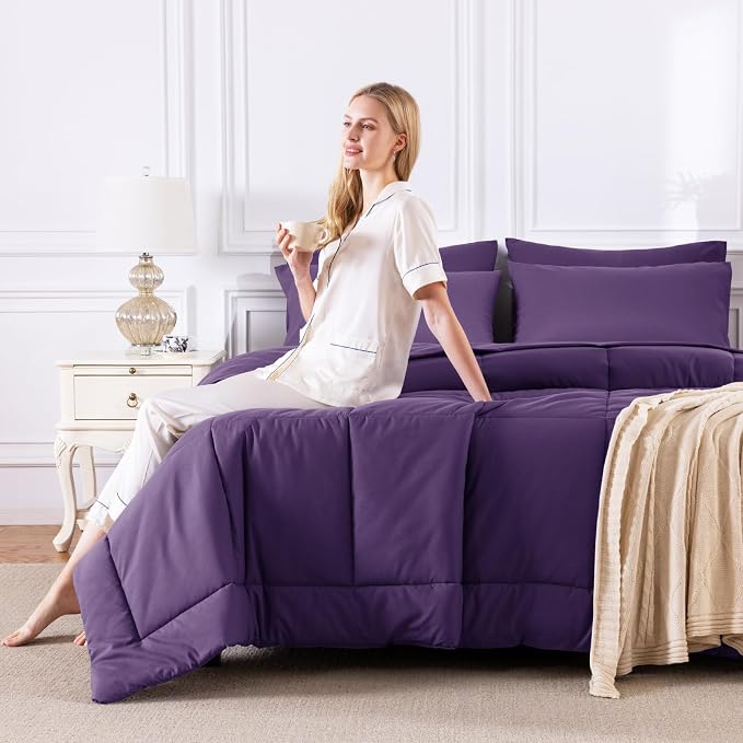 CozyLux Queen Comforter Set Purple, 7 Pieces Bed in a Bag, All Season Bedding - Image 7