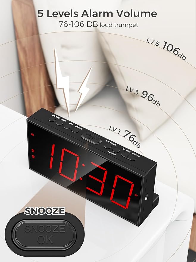 PPLEE Alarm Clock for Bedroom, Large Number Digital Clock - Image 4