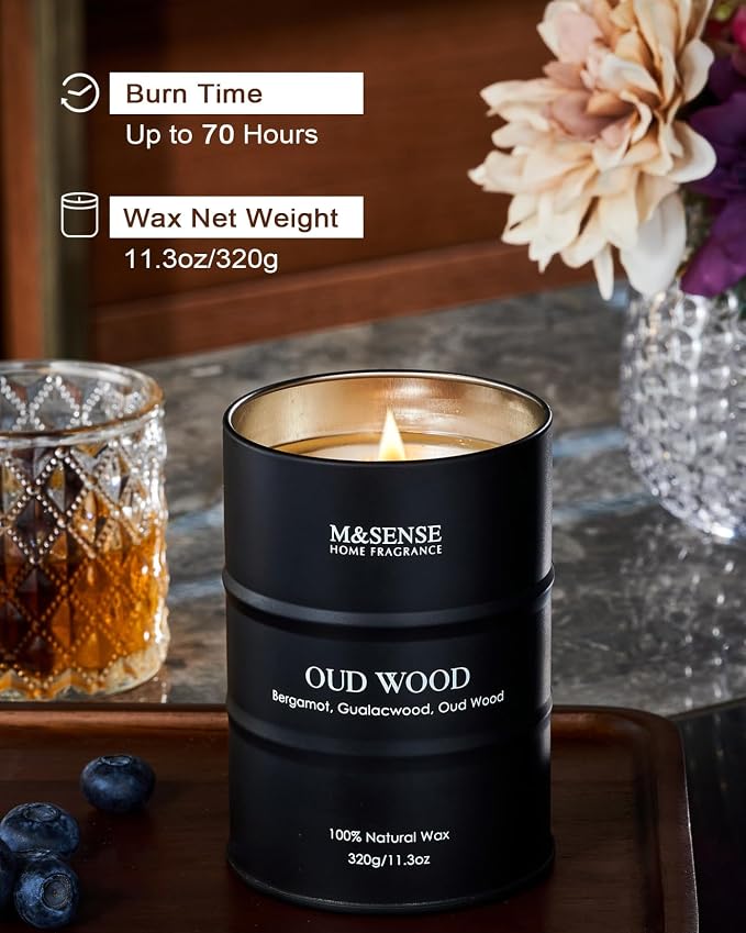 M&SENSE Oud Wood Scented Candles Christmas Decor, Natural Soy Wax Hoilday Candle - Image 3