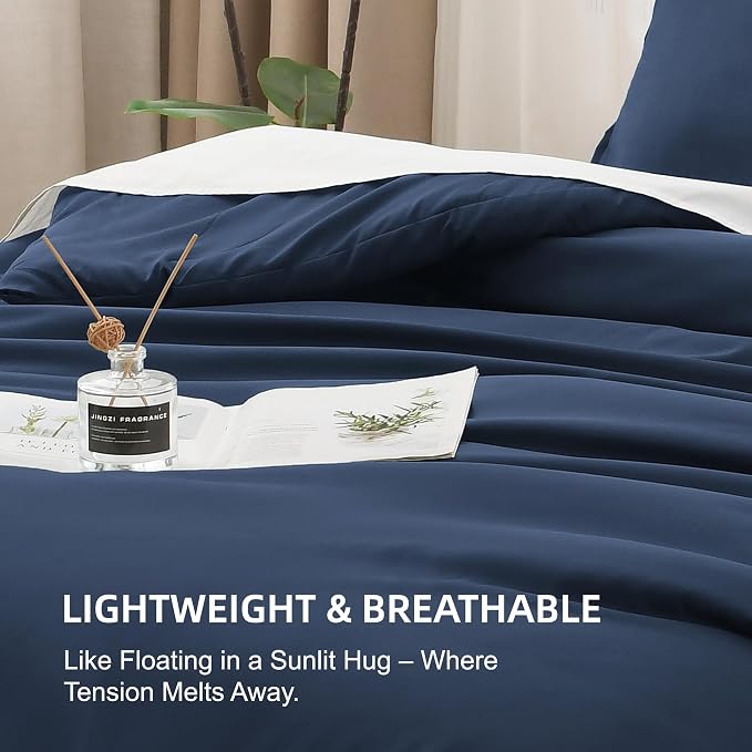 Litanika Navy Blue Comforters Oversized King Size, 3 Pieces Lightweight Solid - Image 6