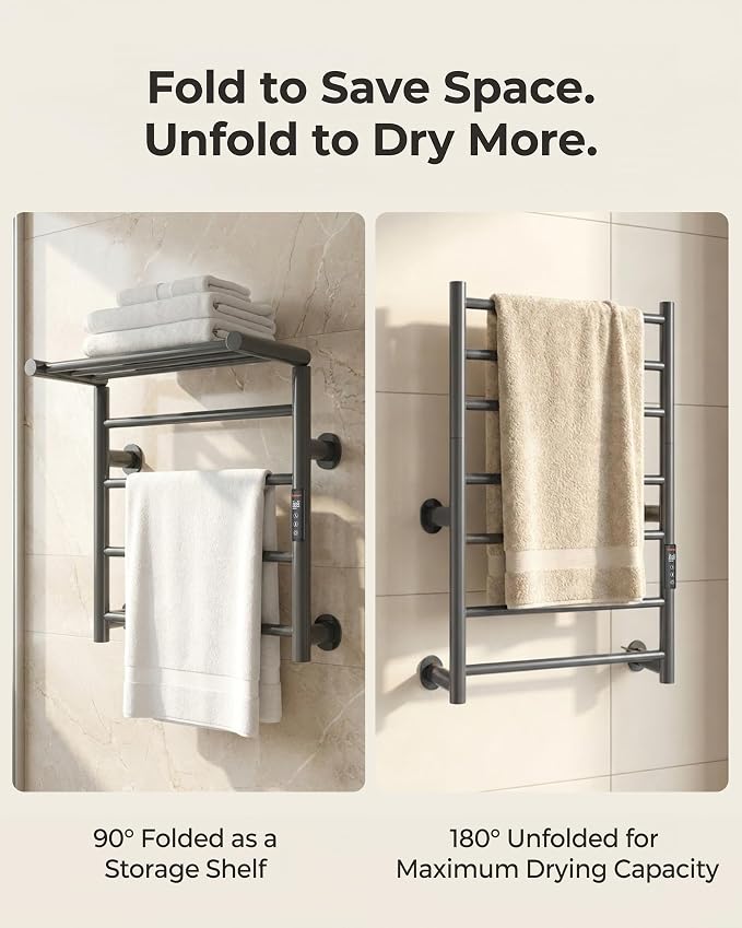 Foldable Heated Towel Rack, Dual-Zone Electric Towel Warmer Rack - Image 3