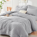 HYMOKEGE Light Grey Oversized King Comforter Set Seersucker 7 Pieces, All by HYMOKEGE