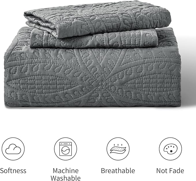Love's cabin Quilts for Queen Bed Dark Grey Bedspreads Bedding Set - Image 8