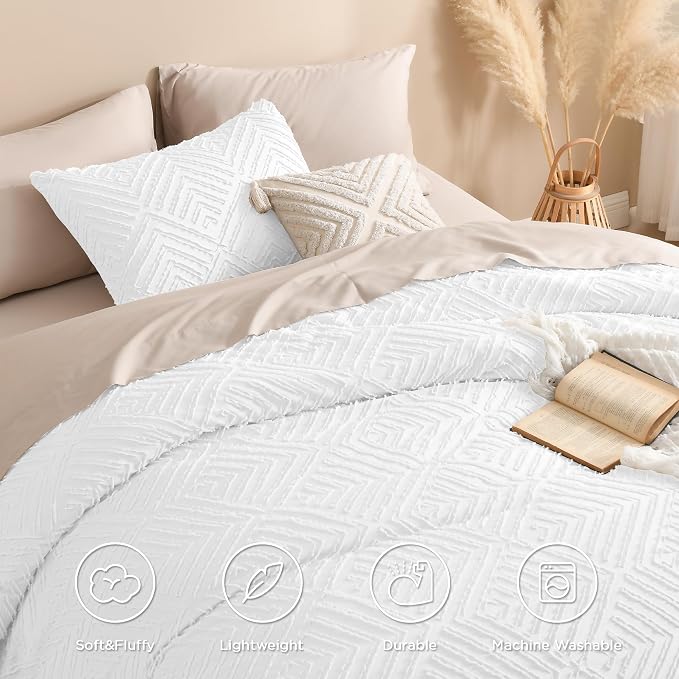 Andency White California King Comforter Set, 3 Pieces Boho Cal King Bed - Image 4