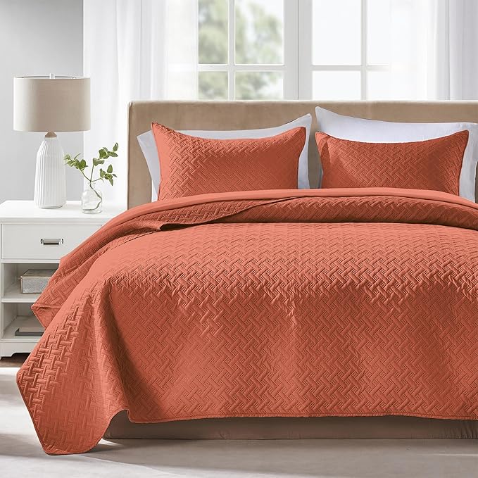 FLYMME King Size Quilt Bedding Set Burnt Orange Lightweight Bedspreads Set by FLYMME