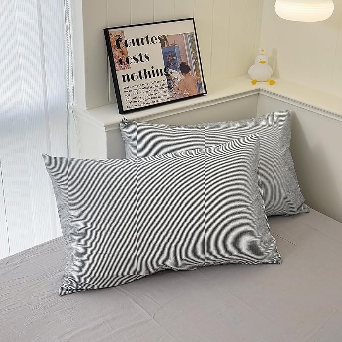 mixinni Grey Striped Duvet Cover Twin Size - Image 6