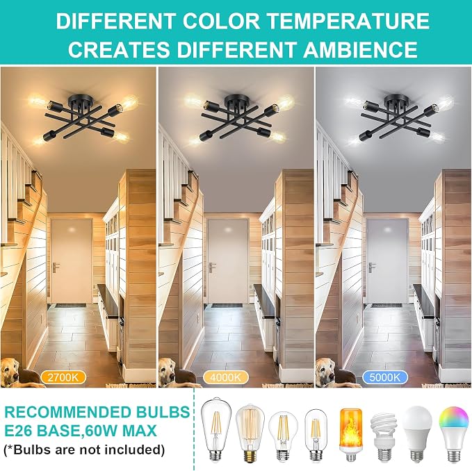 SunRider Industrial 4-Light Semi Flush Mount Ceiling Light Fixture, Indoor - Image 3