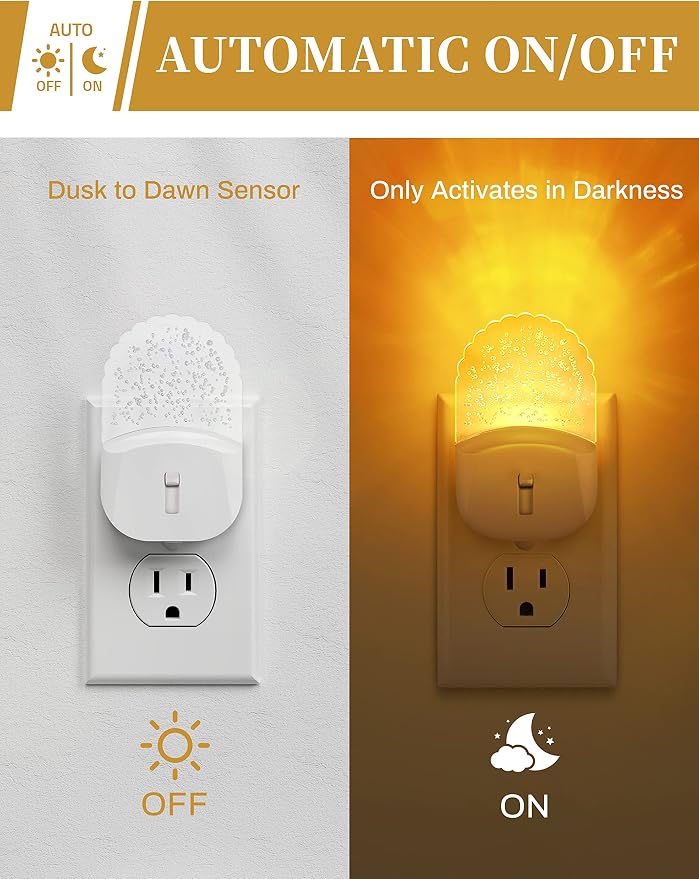 DORESshop Night Lights Plug Into Wall, Amber Warm Night Light, Dusk to Dawn - Image 5