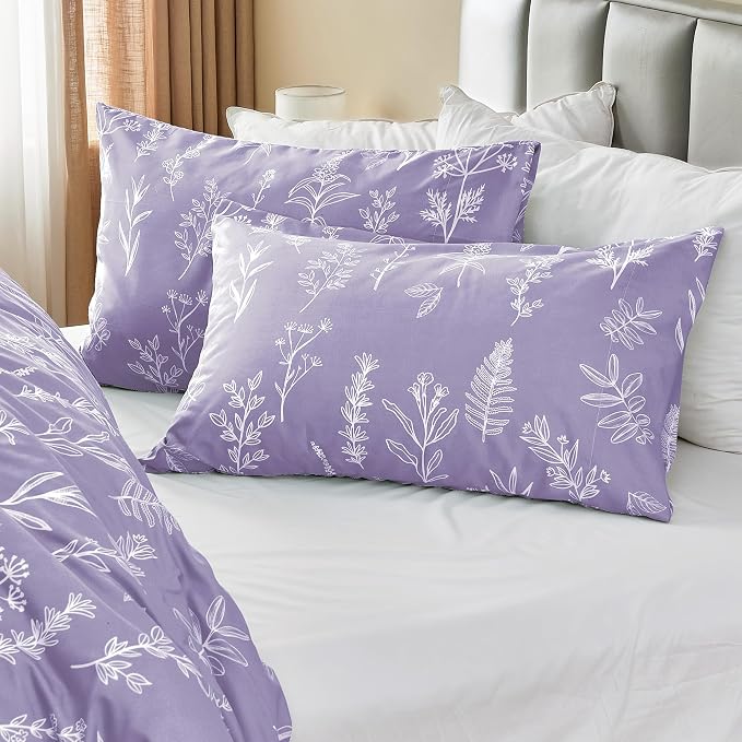 MUXHOMO Duvet Cover King Size, Reversible Floral Lavender Duvet Cover Set - Image 4