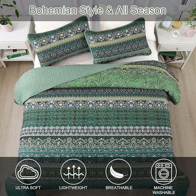 WONGS BEDDING Boho Quilt Full Size, Lightweight Microfiber Bed Decor Bedspread - Image 4